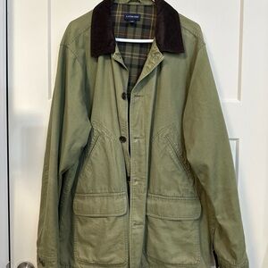 Lands' End Olive Field Jacket with Dark Brown Collar
